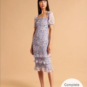 A&F Smocked Midi Dress Blue Floral - NWT